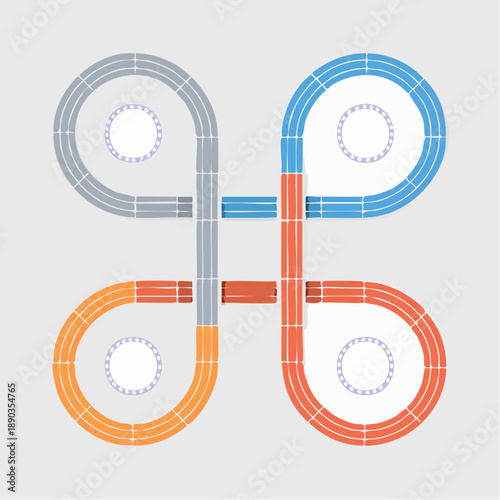 Racing road. Race track. Start and finish line racing high-speed racetrack top view background.