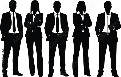 Business team silhouettes, corporate professionals vector, leadership concept illustration, formal attire, confident pose graphic, flavector