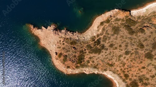 Wallpaper Mural Aerial top down view of the rocky shores of Lake Potrerillos in Mendoza, Argentina Torontodigital.ca