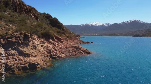 Wallpaper Mural Aerial fly by of the rocky shores of lake Potrerillos in Mendoza, Argentina. Torontodigital.ca
