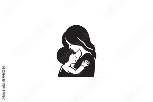 Mother and toddler silhouette vector art depicting maternal affection and protective parent embrace