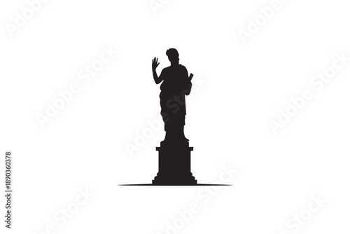 Historical philosopher statue silhouette on pedestal representing ancient wisdom law and education