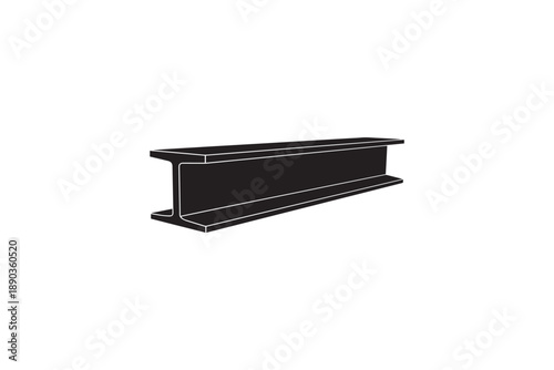 Black and white vector illustration of an i-beam steel girder on isolated white background
