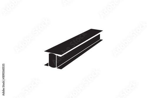 Black and white vector illustration of an i-beam steel girder in angled perspective on white background