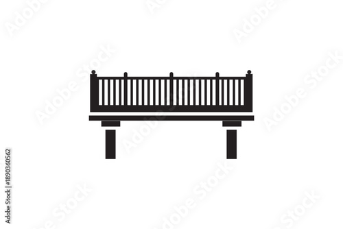 Black and white vector illustration of an outdoor fence or railing on white background