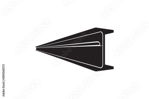 Black and white abstract illustration of a tapered i-beam in perspective on a white background
