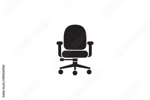 Black silhouette of an office chair with wheels on a white background