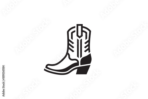 Single cowboy boot silhouette isolated on white background, western footwear symbol