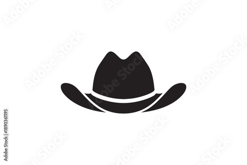 Cowboy hat silhouette isolated on white background, western style headwear symbol