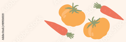 Art & Illustration Red Carrot Yellow Tomato Vector Banner Header Healthy Food