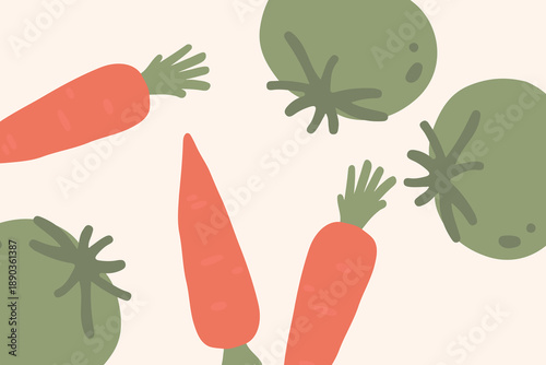Art & Illustration Red Carrot Yellow Tomato Vector Banner Header Healthy Food