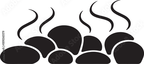 Black Silhouette of Hot Stones with Steam on White Background