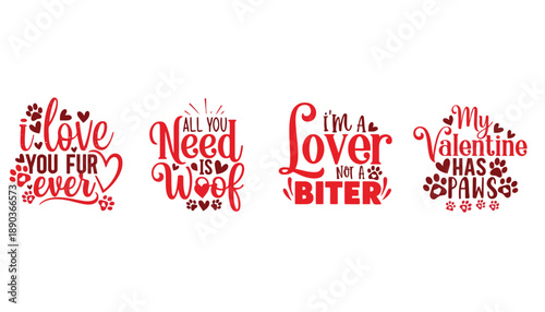 A set of cute Valentine's Day stickers featuring dog-themed phrases