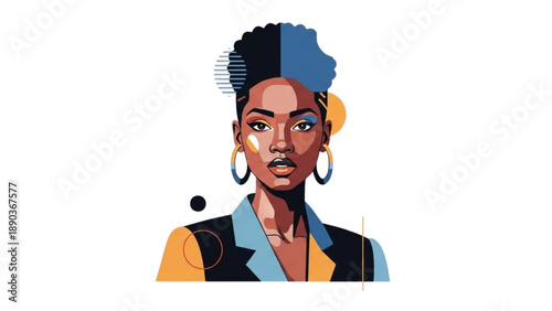 Vibrant illustration of a confident businesswoman with stylish hairdo and bold accessories
