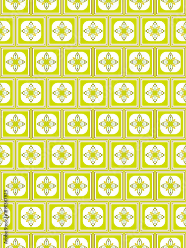 Stylized flowers are drawn in square shapes, thus creating a seamless vector pattern for textiles, websites, and postcards.