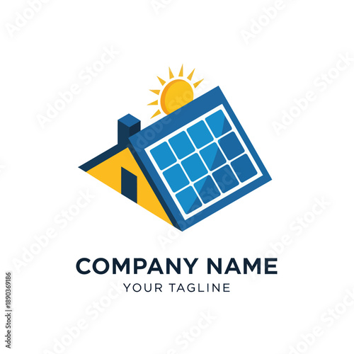 Solar Panel House Logo Design Concept.