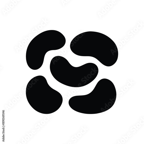 Minimalist set of black organic kidney bean shapes and fluid liquid blob silhouettes.