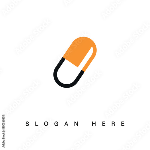 Modern Minimalist Medical Capsule Logo Design in Orange and Black; Professional Pill Icon for Healthcare Startup, Pharmacy, Pharmaceutical Brand, and Wellness App.