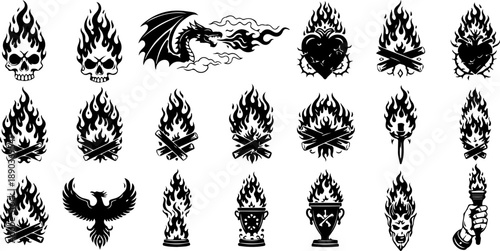 Mystic Tattoo Design Gothic Symbol Collection Set