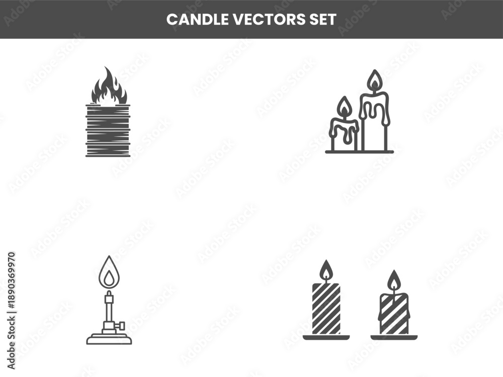 Fototapeta premium Collection of candle icons, including stacked candles, drips, and striped designs