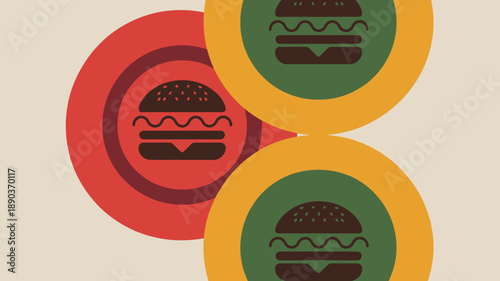 Vibrant burger icons in colorful circles for food branding