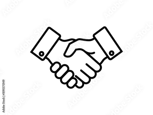 Simple line art icon of a handshake, representing agreement, partnership, and successful deal.