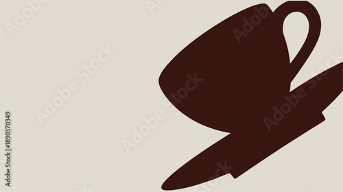 Modern coffee cup and saucer in dark brown color