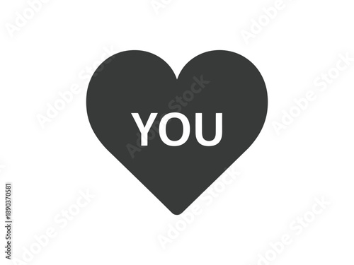 Dark gray heart icon with the word 'YOU' in white, conveying appreciation and love.