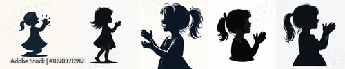 A Silhouette Cute Girl Clapping Hands Vector Illustration