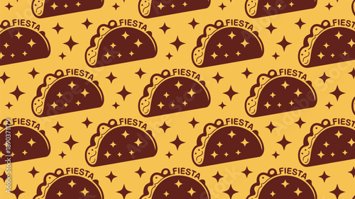 Vibrant fiesta pattern with tacos and stars on yellow background