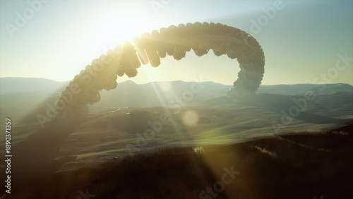 Photos A massive, curved structure floats majestically in the early morning sky