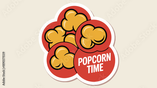Colorful popcorn sticker with POPCORN TIME text