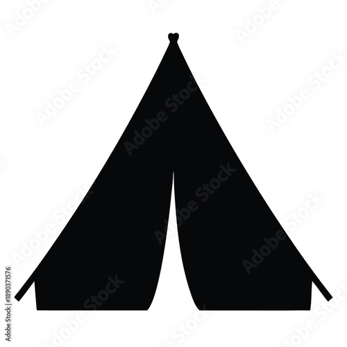 Simple black tent silhouette illustration on a white background for camping needs