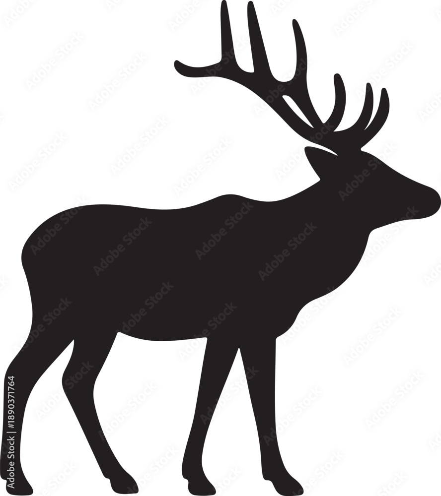 Obraz premium Elk Silhouette Vector Icon for Logo Design, Majestic Wildlife Deer Emblem for Outdoor Adventure and Hunting Brand Graphics