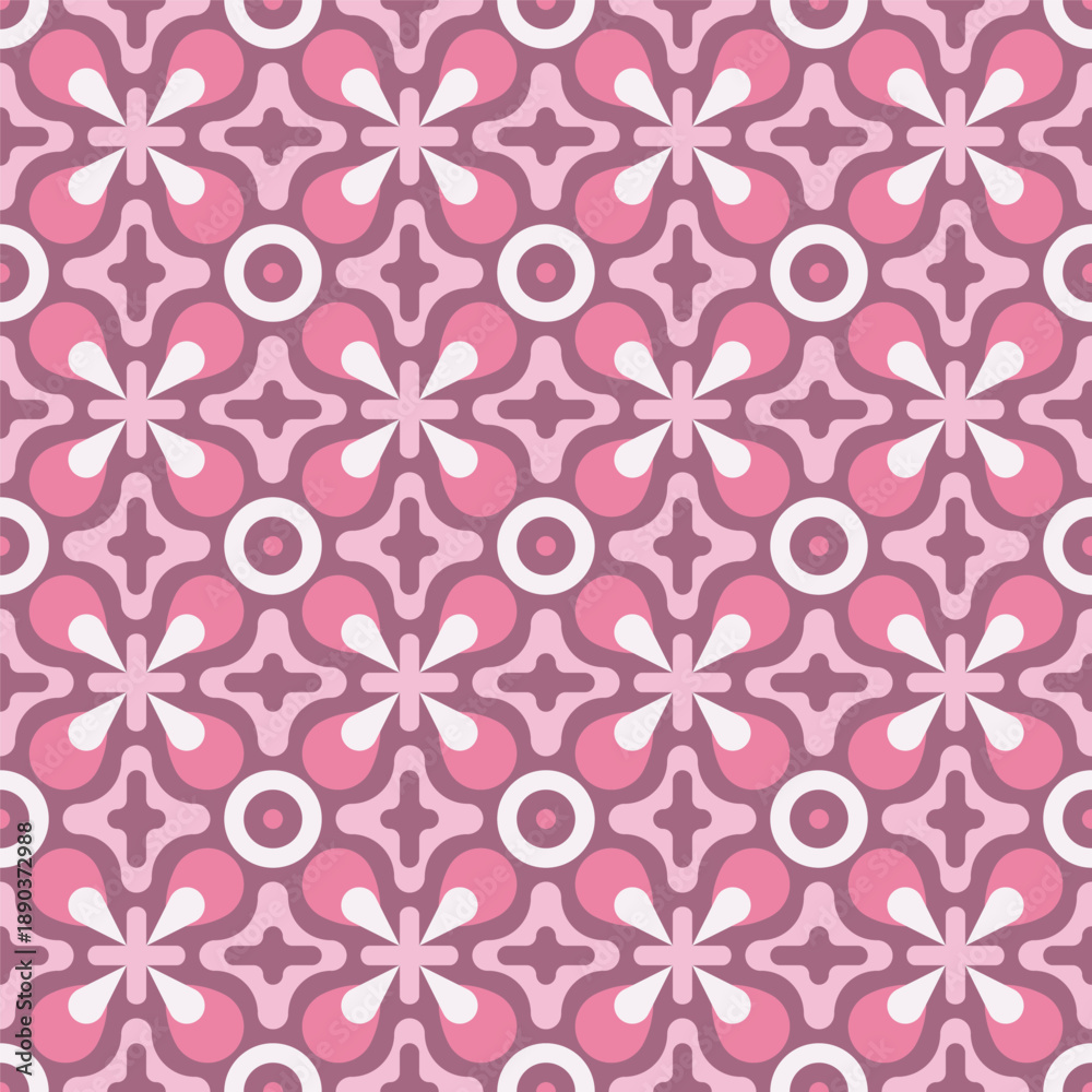 Fototapeta premium Retro Geometric Seamless Flower and Circle Repetitive Textile Pattern