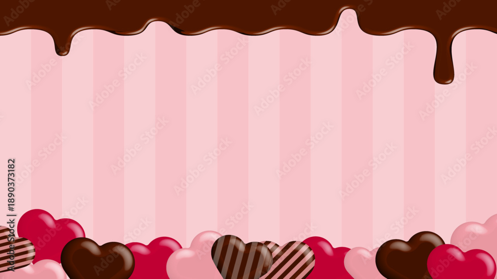 Fototapeta premium 溶けた滴るチョコ ハート 立体的 バレンタイン Valentine's Day 16:9