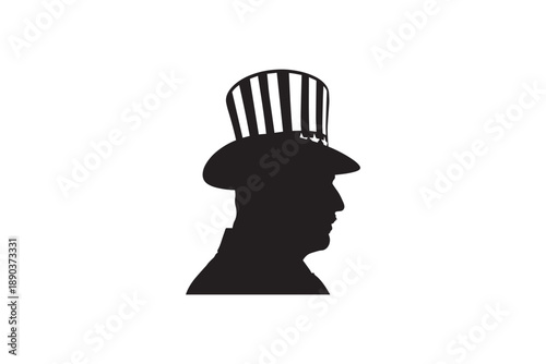 Silhouette of a man wearing an uncle sam hat illustration with white background for usa celebration