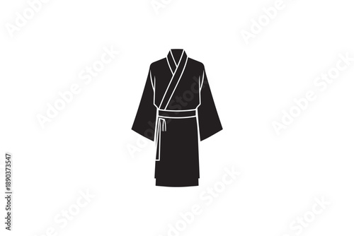 Black kimono robe silhouette, traditional Japanese garment for martial arts or relaxation, elegant and simple