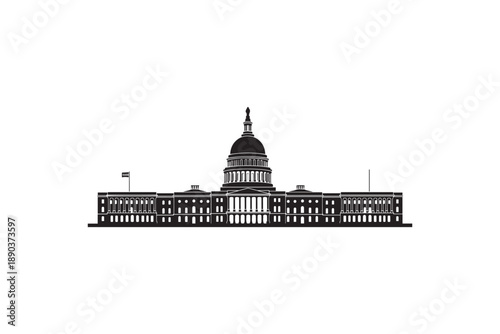 US Capitol building vector silhouette, prominent American government landmark, representing national power