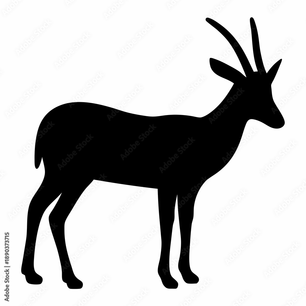 Obraz premium Elegant black silhouette of a standing antelope with antlers on white background