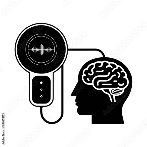 Brain connected to audio device for sound therapy treatment  