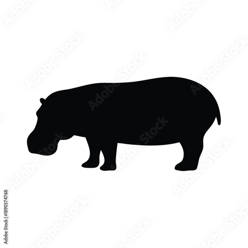 Silhouette of a hippopotamus standing on a white background in profile