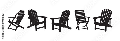 Adirondack chairs vector icons, outdoor furniture set, classic summer seating, relaxed vacation symbols