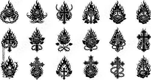 Mystic Tattoo Design Gothic Symbol Collection Set
