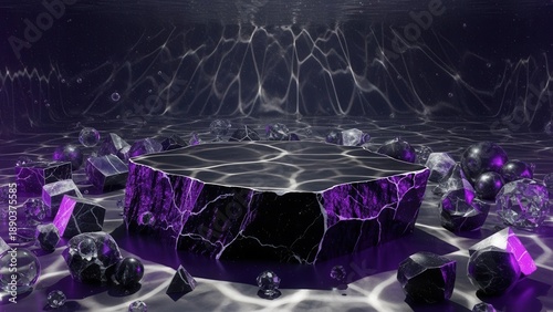 Dark purple crystal platform surrounded by gemstones