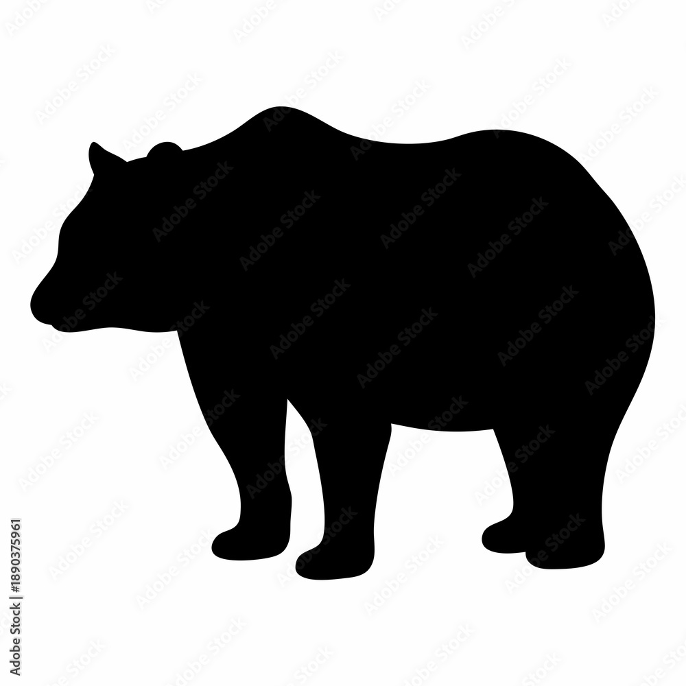Fototapeta premium Black Bear Silhouette Standing Side View on White Background Illustration
