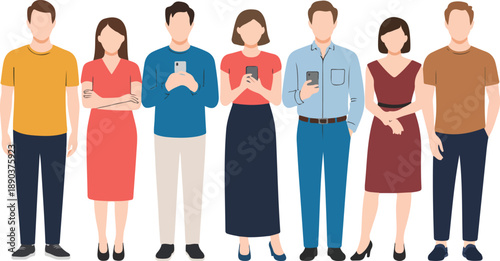Diverse People Outline Icon Set Casual Men and Women Standing Together