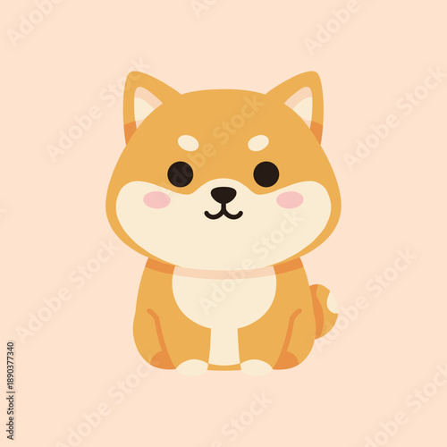 Adorable Shiba Inu puppy dog character sitting on light background, cute Japanese dog mascot vector illustration for pet lovers and animal care concepts