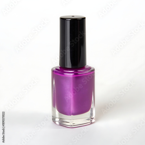 Purple nail polish bottle with black cap