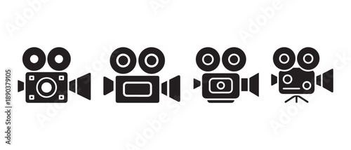 Vintage Film Camera Icons Set. on white background.